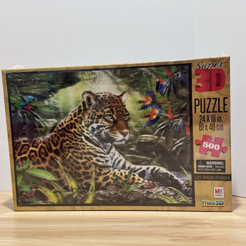 Super 3D 500 Piece Jigsaw Puzzle Lazy Amazon Afternoon Hasbro Tiger NEW Sealed